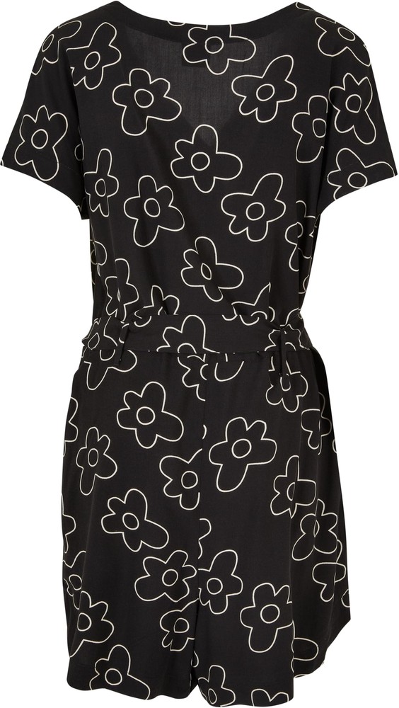 UrbanClassicsDamenLadiesShortViscoseBeltJumpsuitBlackflower-3XL