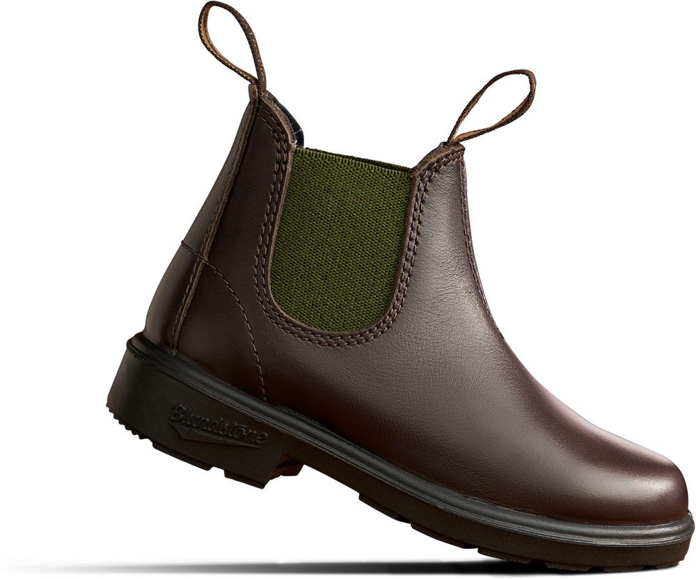 BlundstoneKinderStiefelBoot2394BrownLeatherwithOliveElasticKidsBrown-K8UK