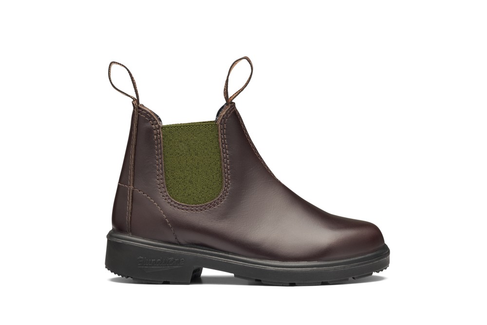 BlundstoneKinderStiefelBoot2394BrownLeatherwithOliveElasticKidsBrown-K8UK