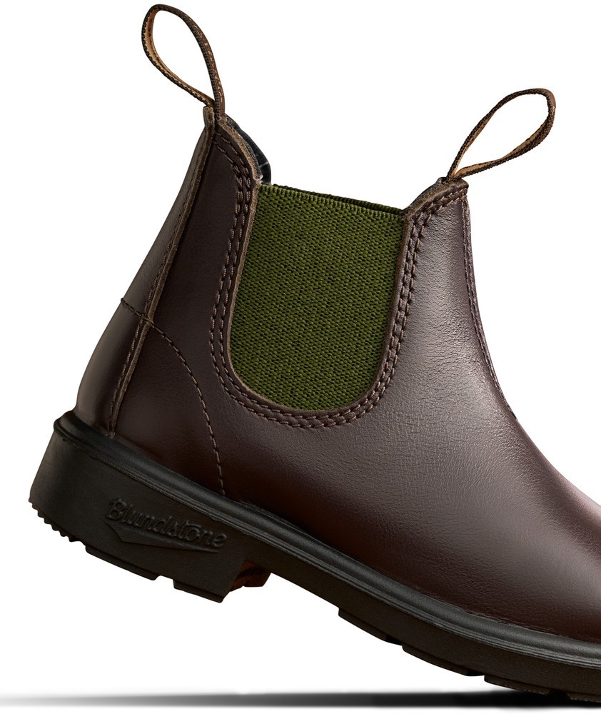 BlundstoneKinderStiefelBoot2394BrownLeatherwithOliveElasticKidsBrown-K8UK