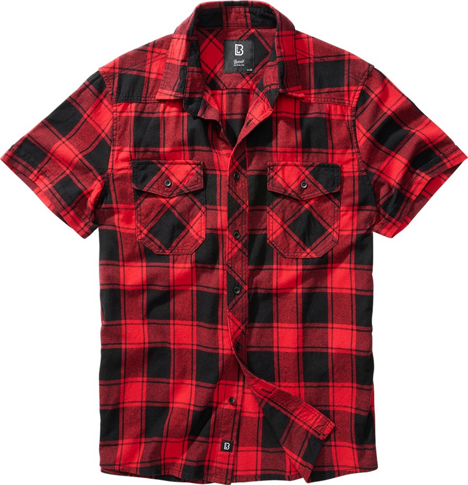 BranditMenHemdCheckshirthalfsleeveRedBlack-S