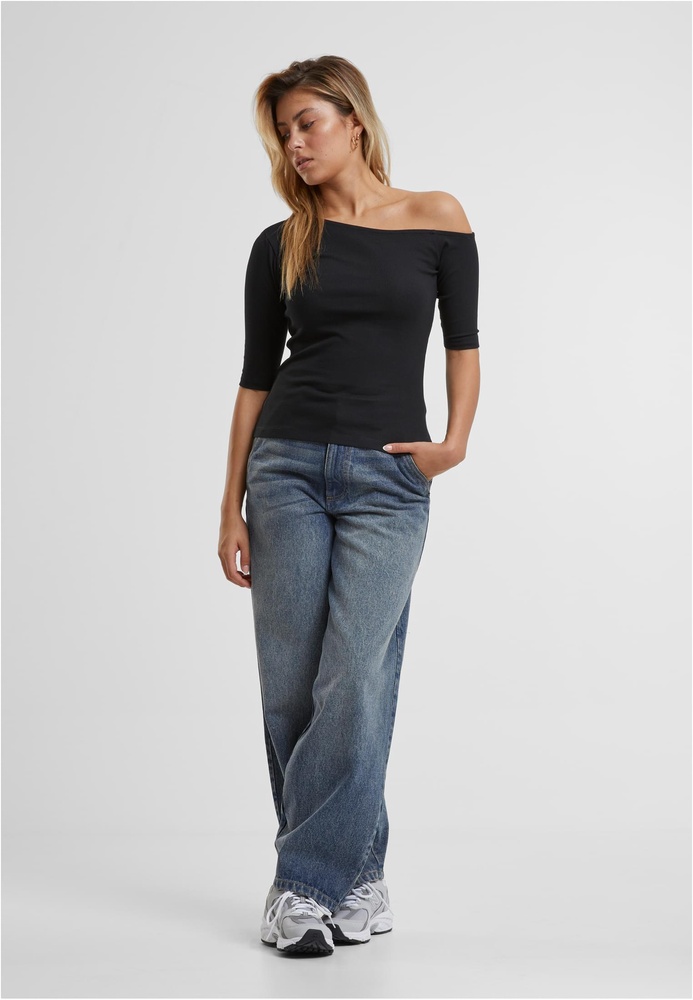 UrbanClassicsDamenLadiesOrganicAsymmetricRibTee2-PackTB7096ABlackWhite-3XL