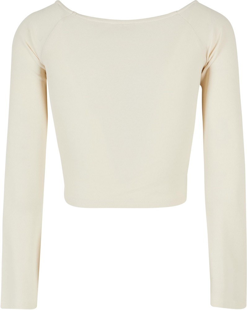 UrbanClassicsDamenLadiesShortRibWideV-NeckLongsleeveWhitesand-3XL