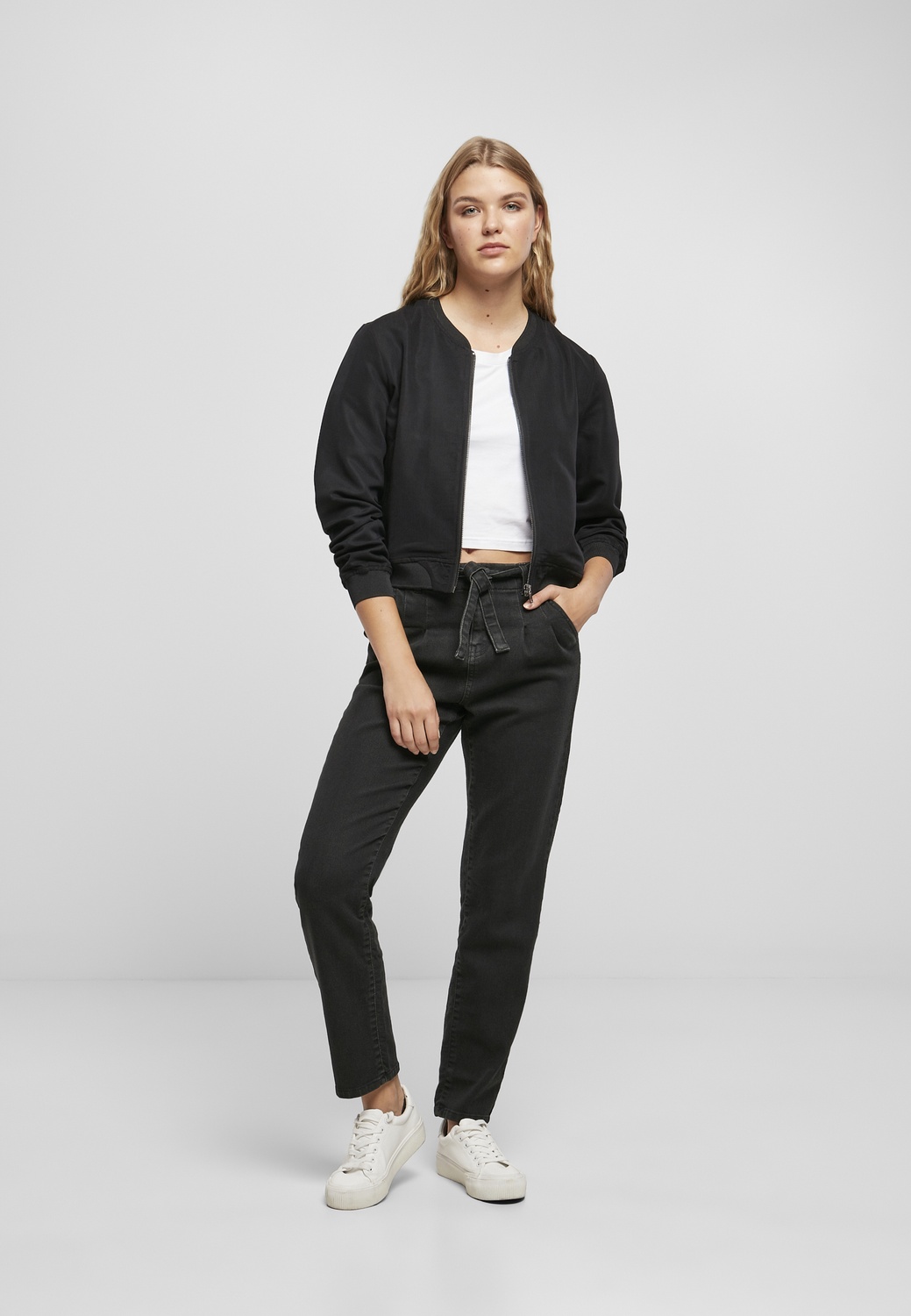 UrbanClassicsDamenHoseLadiesHighWaistKnittedDenimChinoBlack