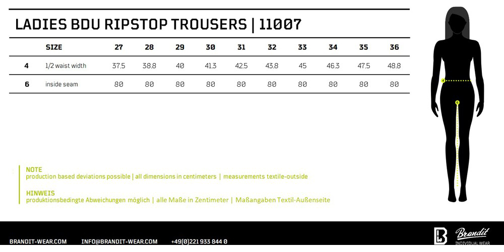 BranditWomenLadiesBDURipstopTrouserOlive