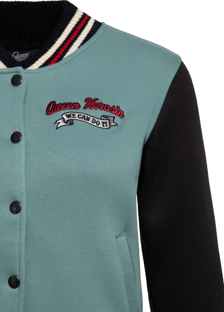 QueenKerosinDamenCollegeSweatJacketWeCanDoItQKI34001SmokeGreen-XS