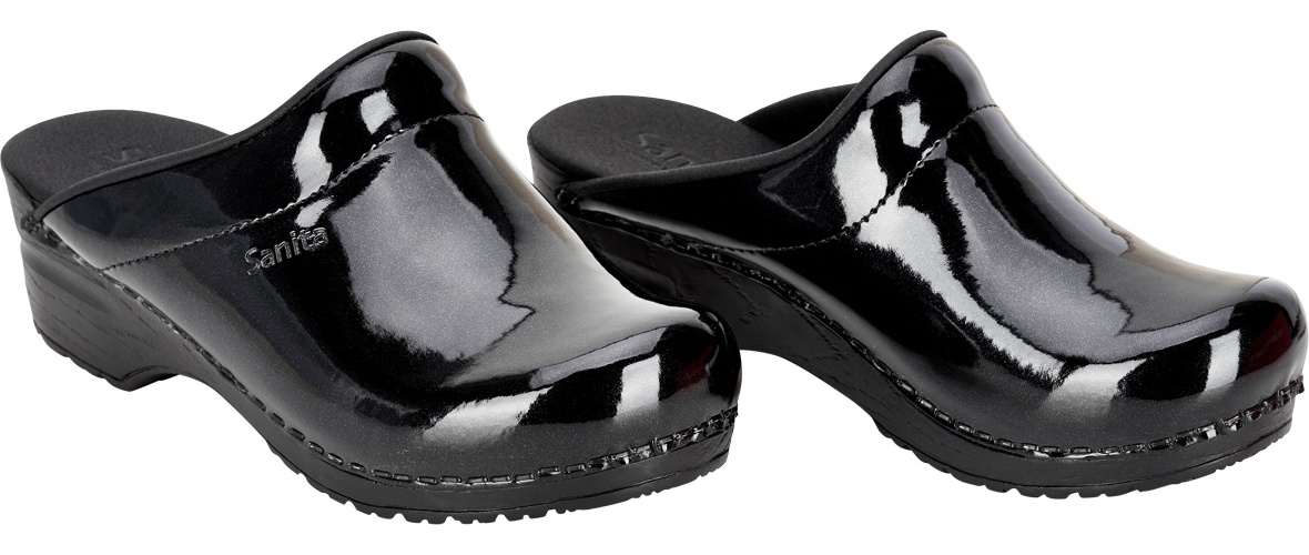 SanitaDamenOffenerClogOriginal-MetallicPatentOpenBlack