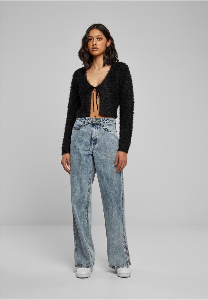 UrbanClassicsDamenLadiesTiedCroppedFeatherCardiganBlack-3XL