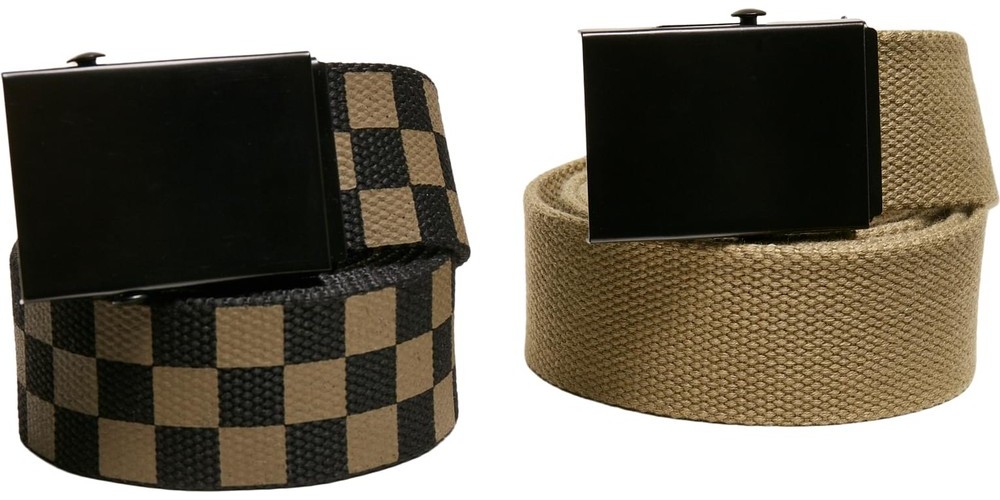 UrbanClassicsCheckAndSolidCanvasBelt2-PackOliveBlack-LXL