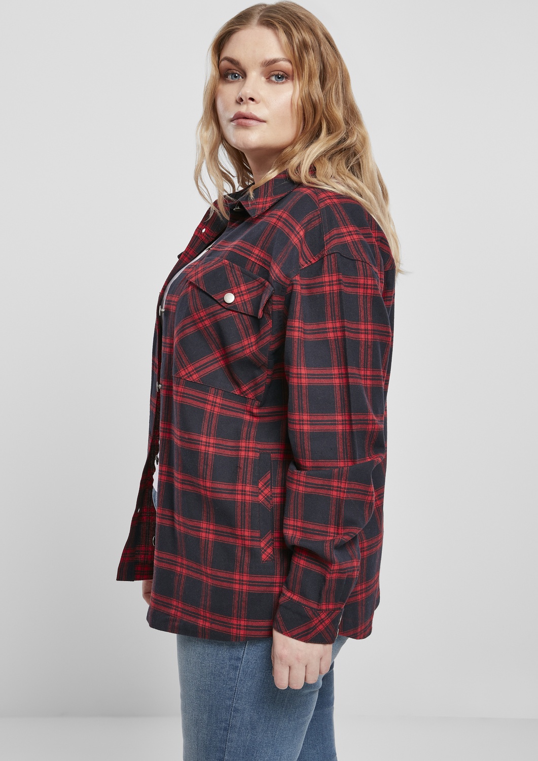 UrbanClassicsDamenHemdBluseLadiesOversizedOvershirtMidnightnavyRed