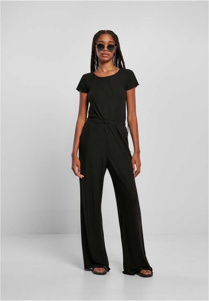 UrbanClassicsDamenOverallLadiesRibWidLegJumpsuitBlack