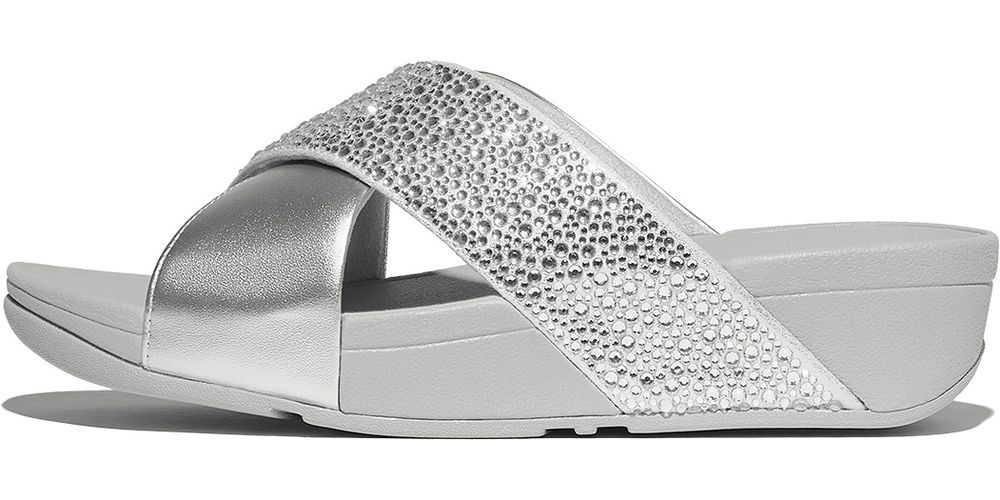 FitFlopDamenSandalenLuluCrystal-MixMetallicCrossSlidesJE2Silver-36