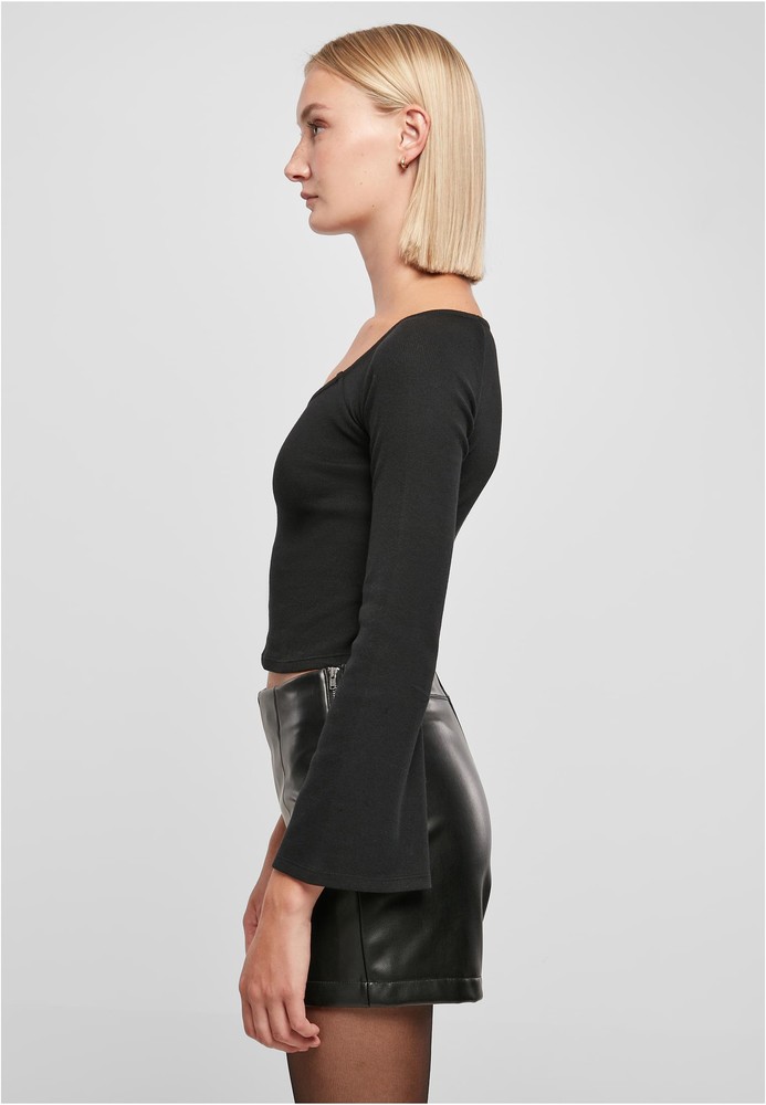 UrbanClassicsDamenLadiesShortRibWideV-NeckLongsleeveBlack