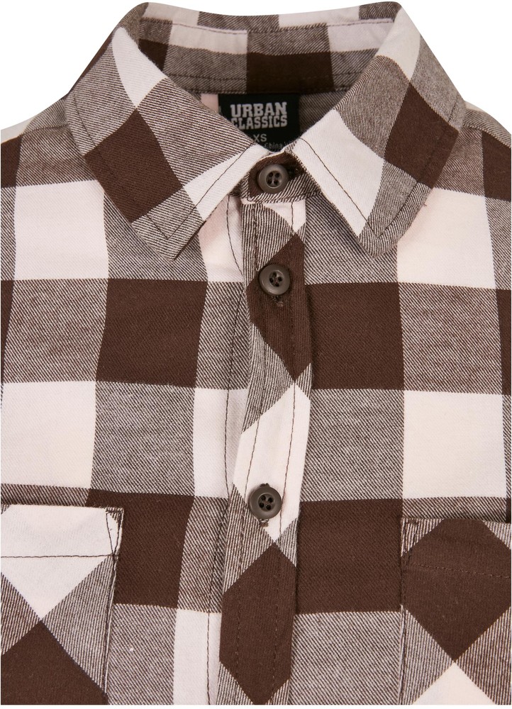 UrbanClassicsDamenHemdLadiesTurnupCheckedFlanellShirtPinkBrown-3XL
