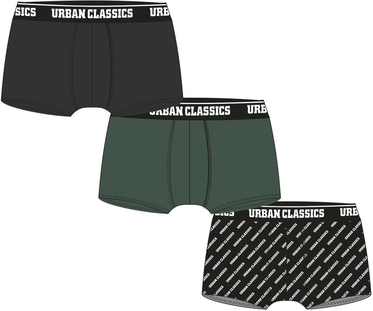 UrbanClassicsBoxershortBoxerShorts3-PackDarkgreenBlackBrandedAop-3XL