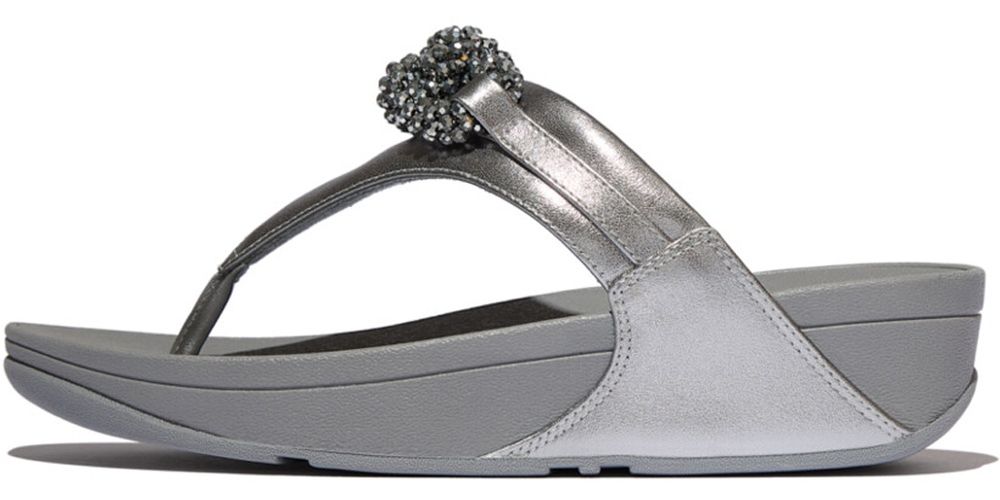 FitFlopDamenFlipFlopsLuluBeaded-ChainLeatherToe-PostSandalsE6FSilvereen-36