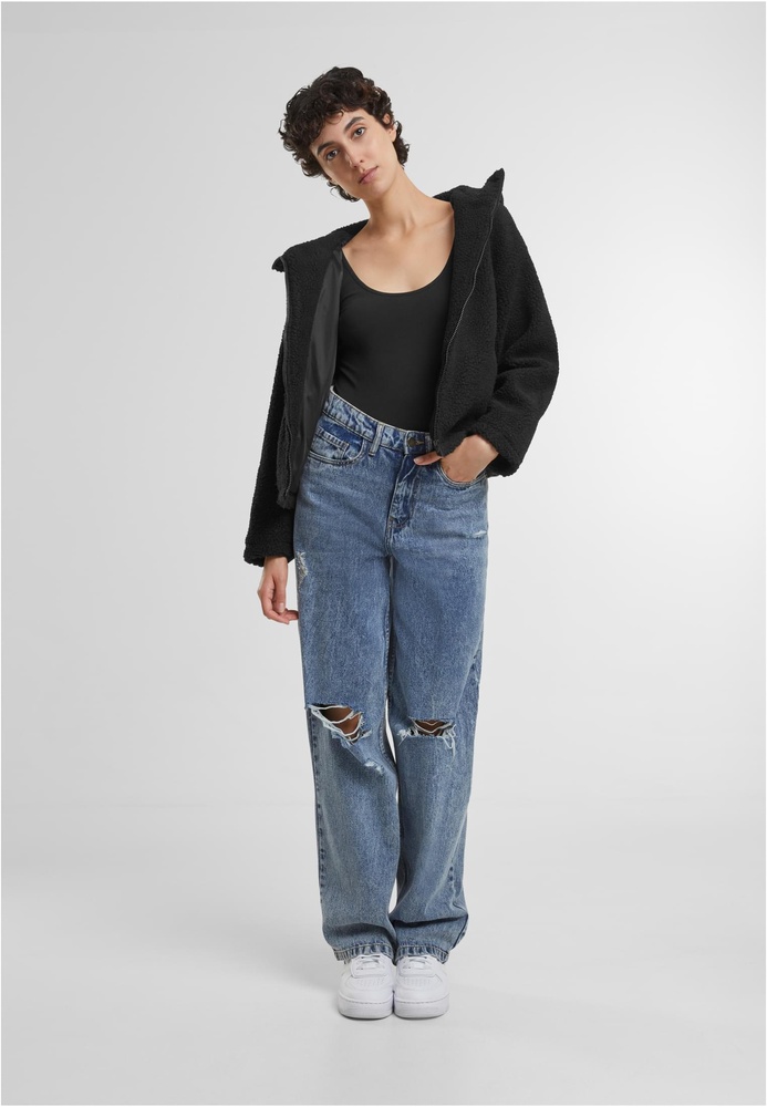 UrbanClassicsDamenJackeLadiesShortHoodedSherpaJacketTB7072Black-3XL