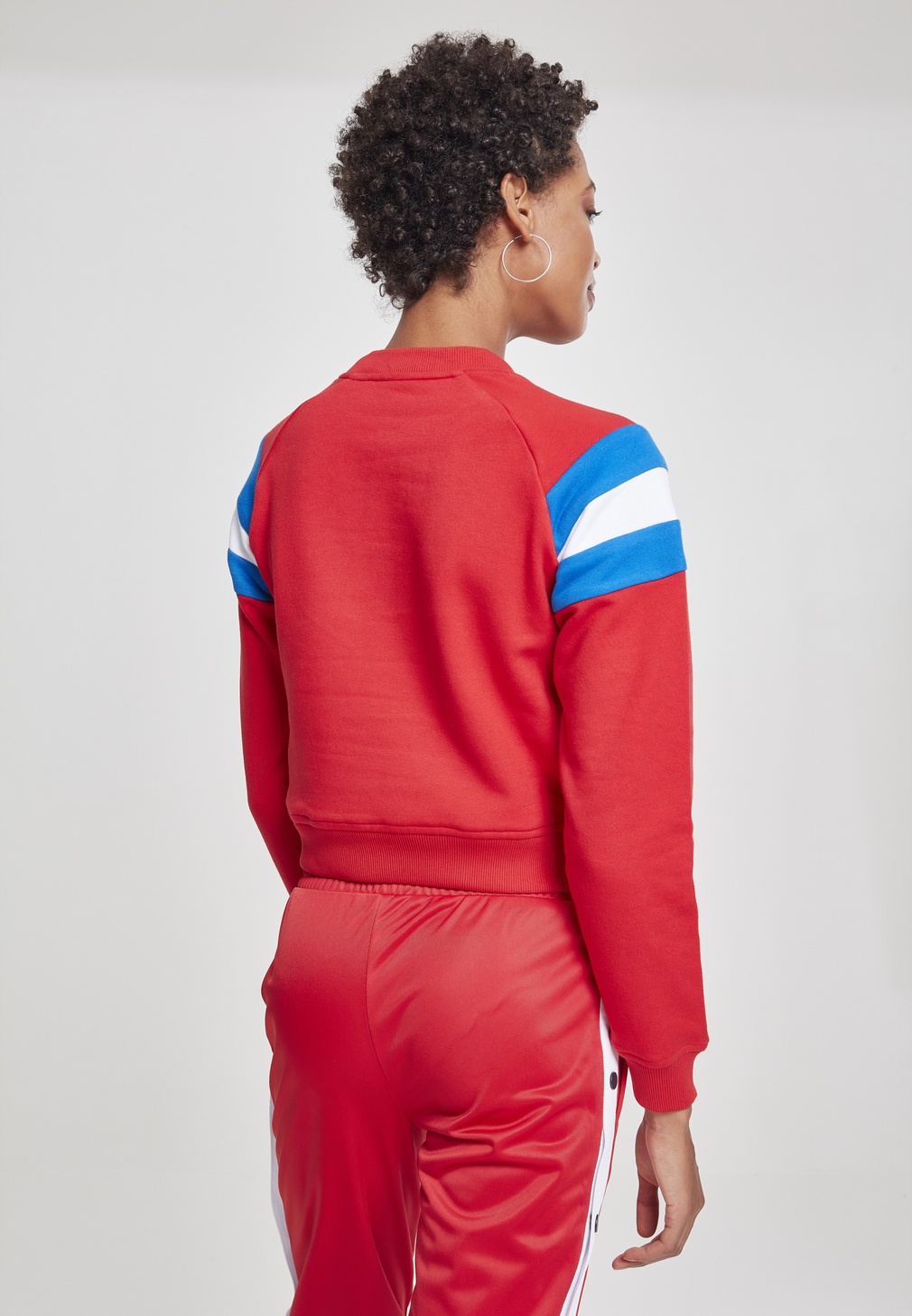 UrbanClassicsDamenPulloverLadiesSleeveStripeCrewFireredBrightblueWhite