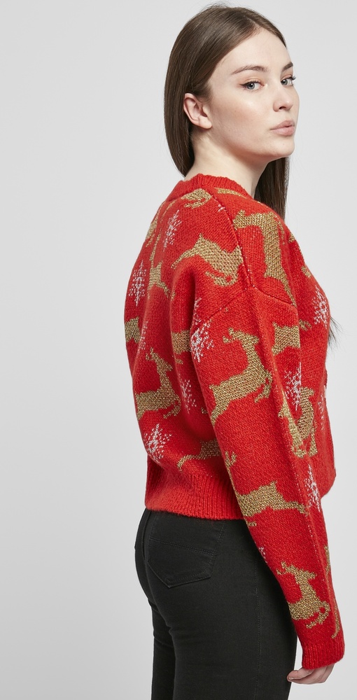 UrbanClassicsDamenCardiganLadiesShortOversizedChristmasCardiganRedGold-3XL