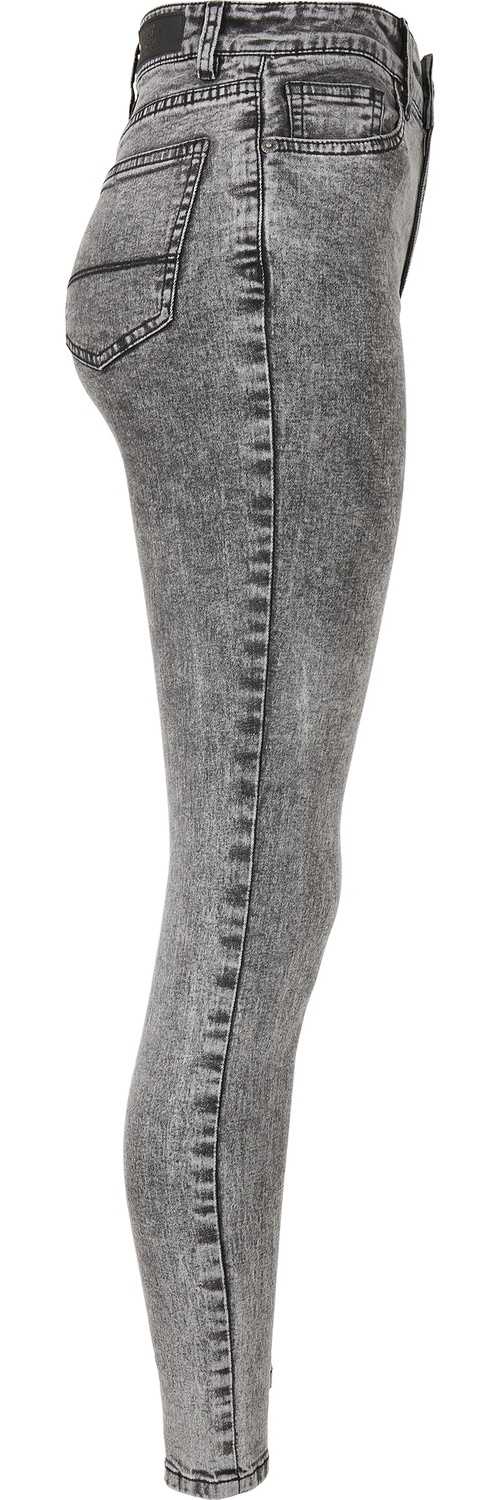 UrbanClassicsDamenHoseLadiesHighWaistSkinnyJeansBlackHeavyAcidWashed-3032