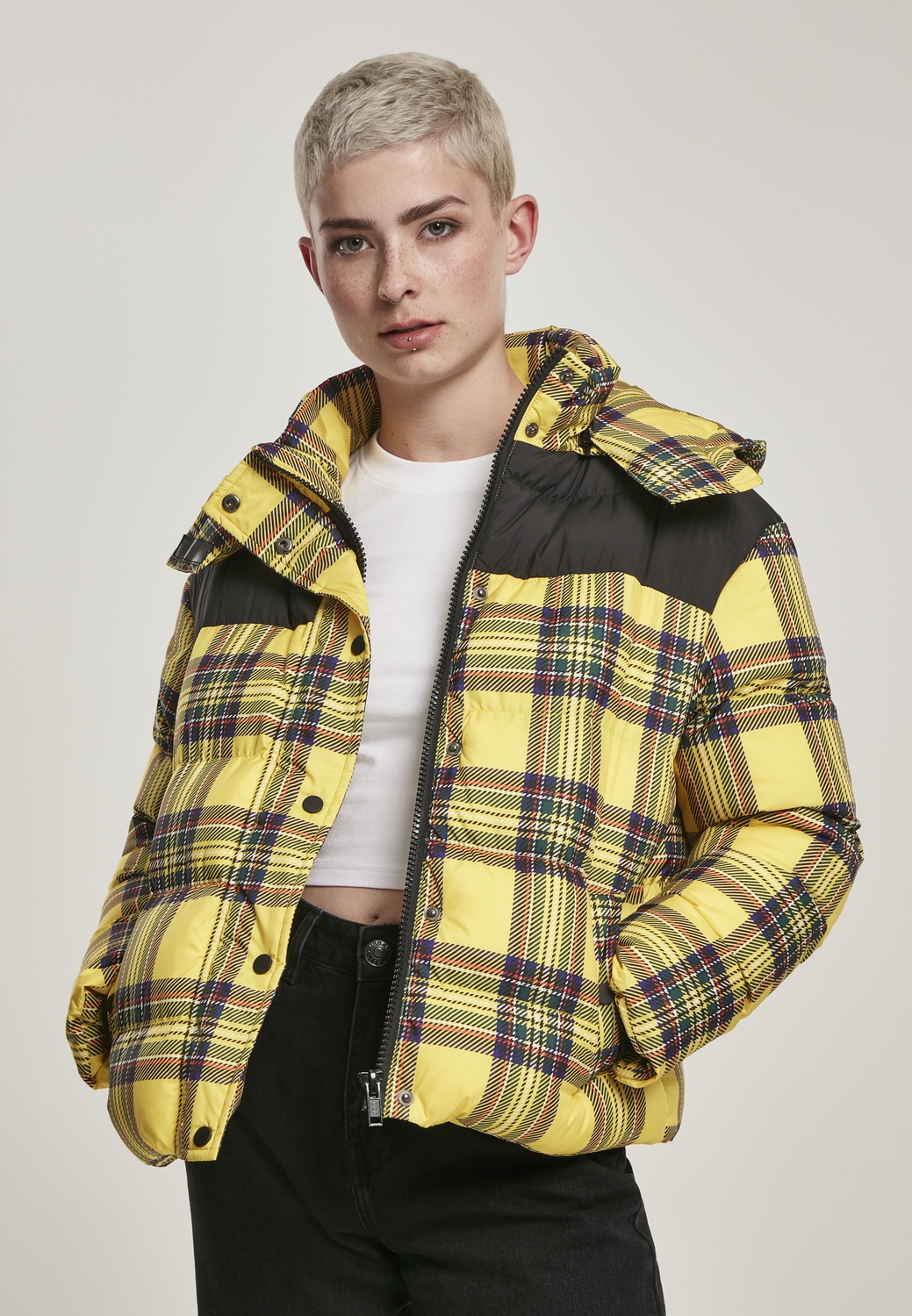 UrbanClassicsDamenWinterjackeLadiesAOP2-TonePufferJacketBrightyellowBlack