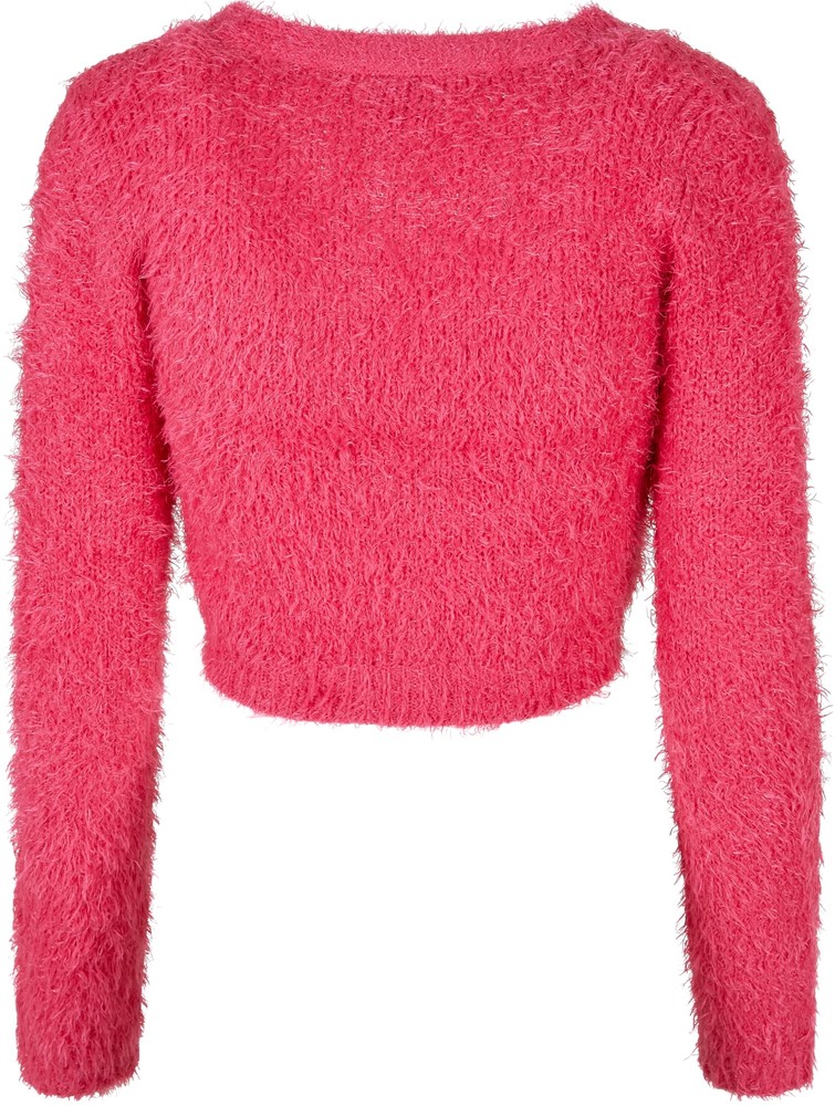 UrbanClassicsDamenLadiesCroppedFeatherCardiganHibiskusPink-3XL