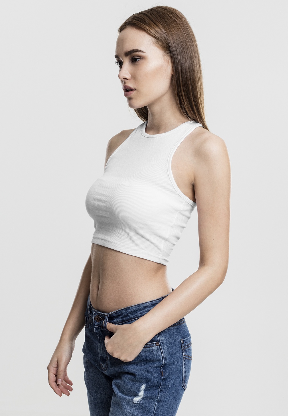 UrbanClassicsFemaleShirtLadiesCroppedRibTopWhite-L