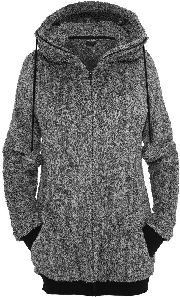 UrbanClassicsDamenHoodieZipLadiesMelangeTeddyZipHoodyBlackWhite