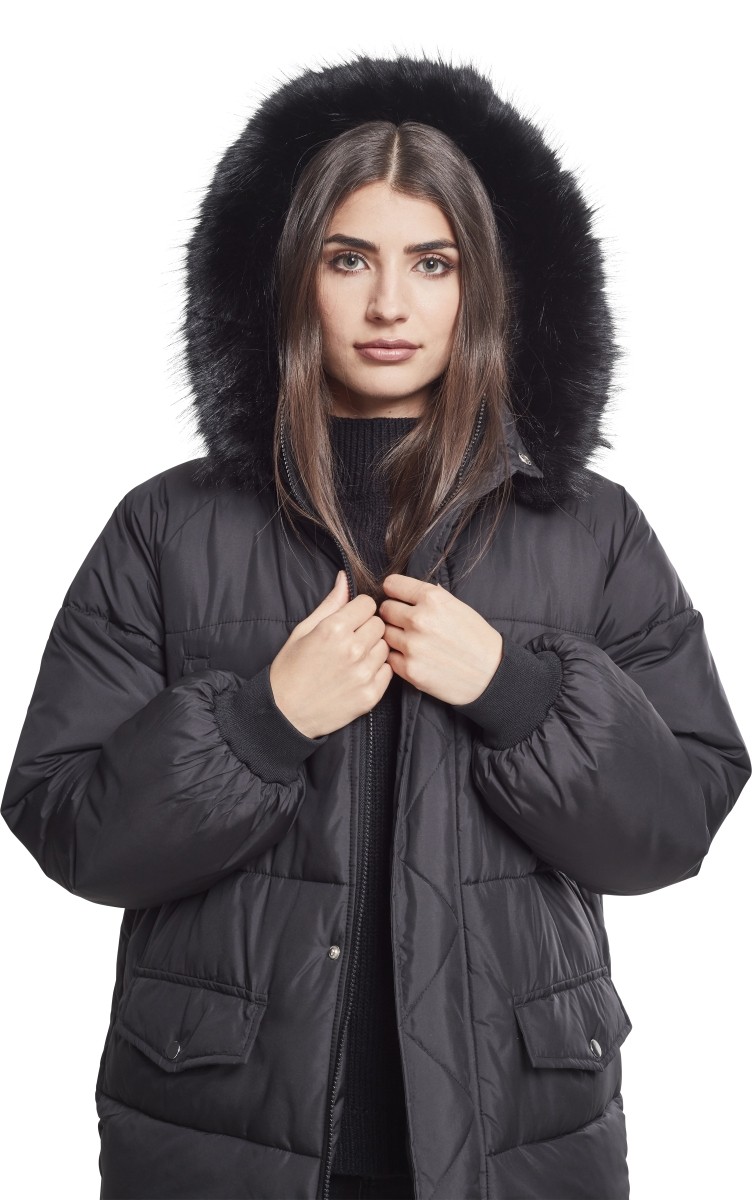 UrbanClassicsDamenJackeLadiesOversizeFauxFurPufferCoatBlack