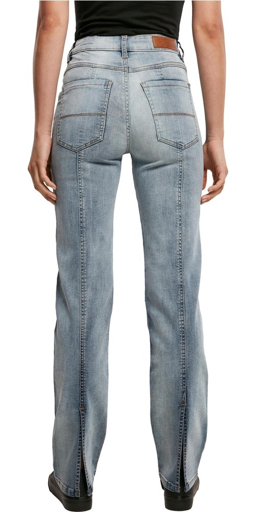 UrbanClassicsDamenLadiesHighWaistStraightSlitDenimPantsTintedlightbluewashed