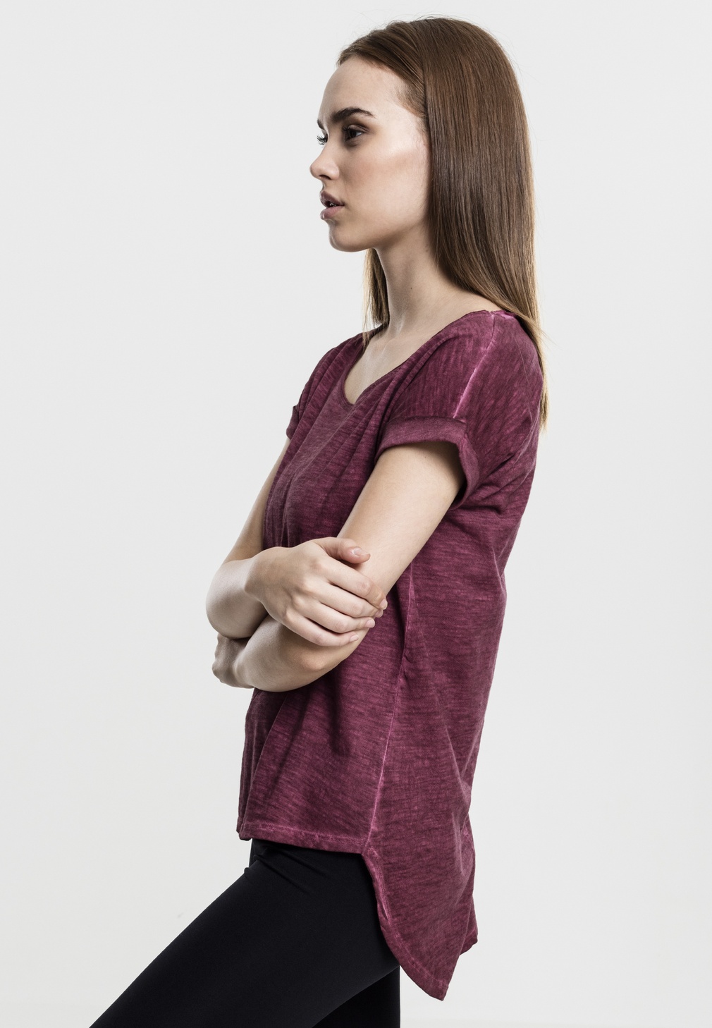 UrbanClassicsFemaleShirtLadiesLongBackShapedSprayDyeTeeBurgundy-L