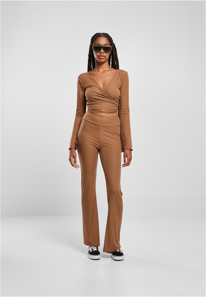 UrbanClassicsDamenLadiesCroppedRibWrappedLongsleeveDarktaupe-3XL