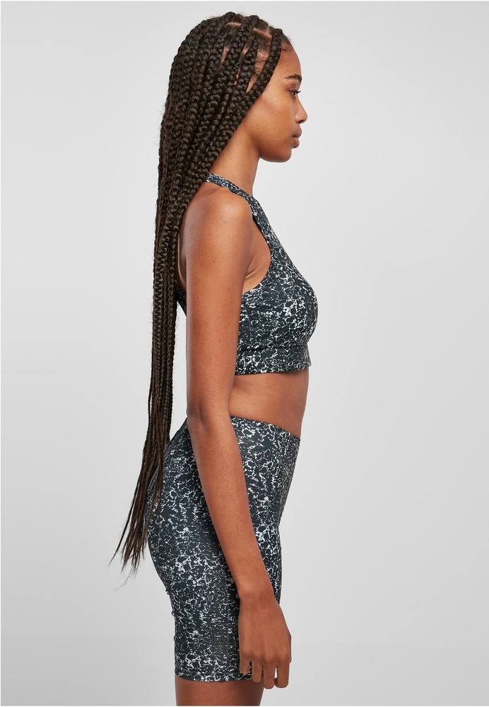 UrbanClassicsDamenBHLadiesTieDyeSportsBraBlackWhite