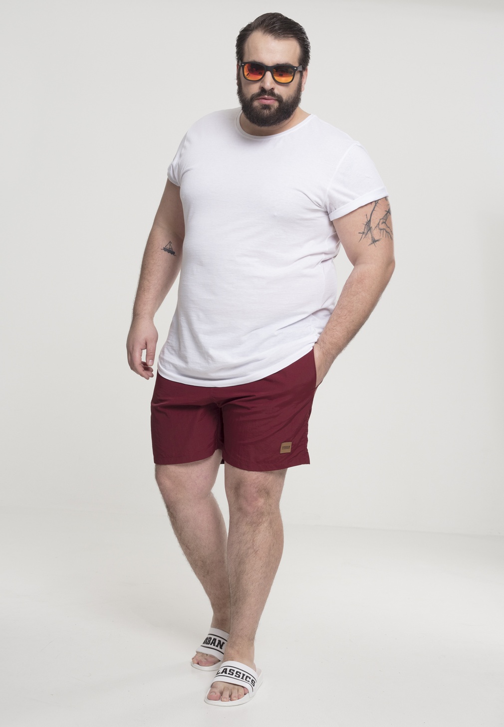 UrbanClassicsBadehoseBlockSwimShortsNvyBurgundy-3XL