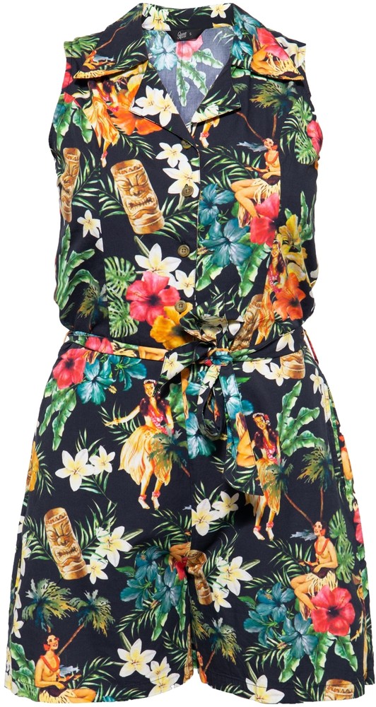 QueenKerosinVintageJumpsuitmittropischemAll-Over-MusterQK4201719147Schwarz