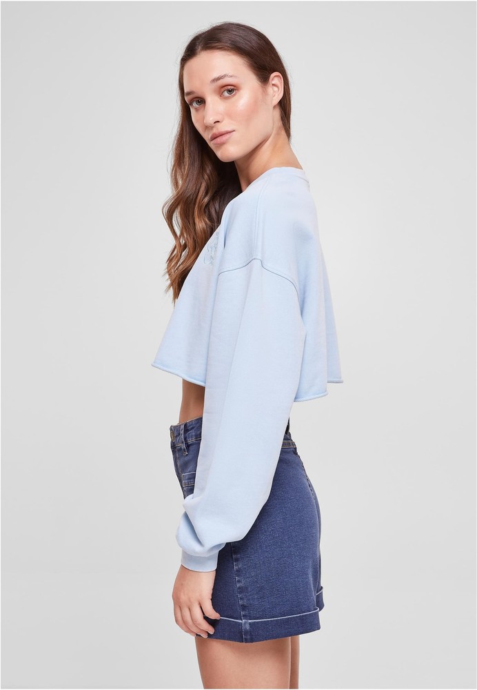 UrbanClassicsDamenLadiesCroppedFlowerEmbroideryTerryCrewneckBalticblue-3XL