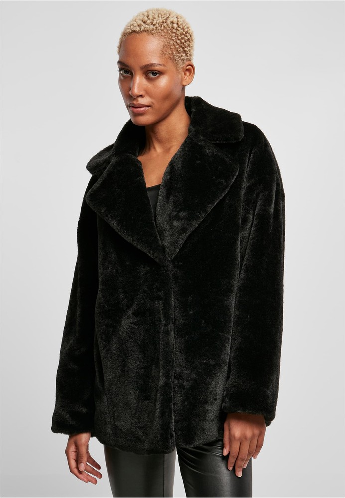 UrbanClassicsDamenJackeLadiesLapelTeddyJacketBlack-3XL