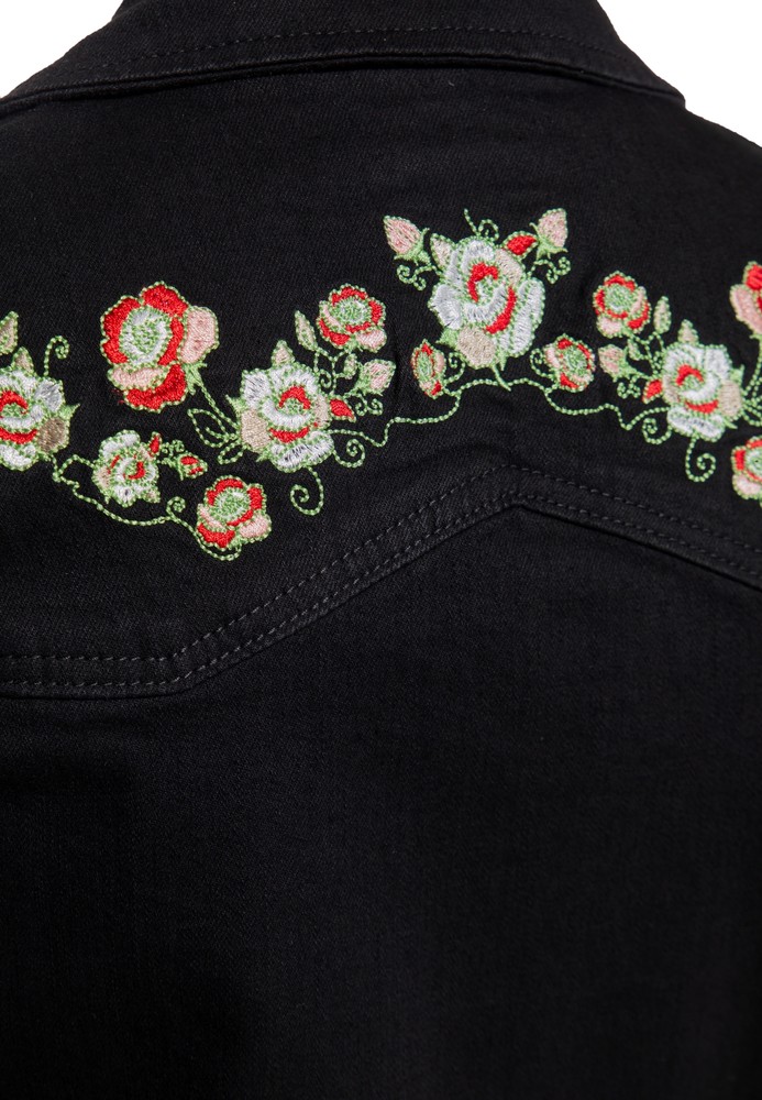 QueenKerosinDamen50sSwingJeanskleidmitStickereiSchwarz-L