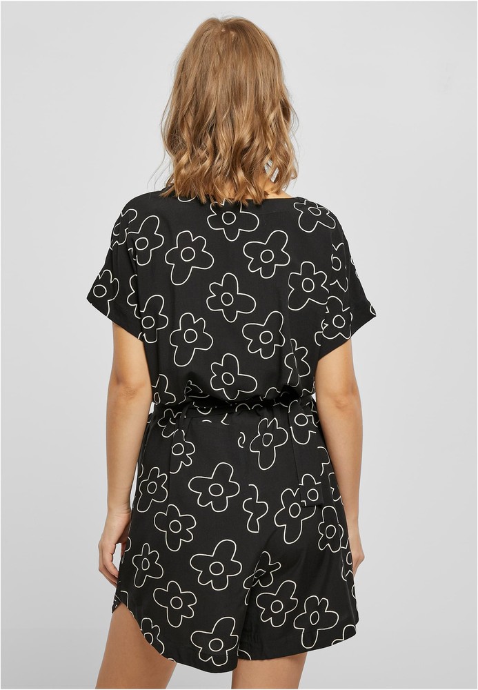 UrbanClassicsDamenLadiesShortViscoseBeltJumpsuitBlackflower-3XL