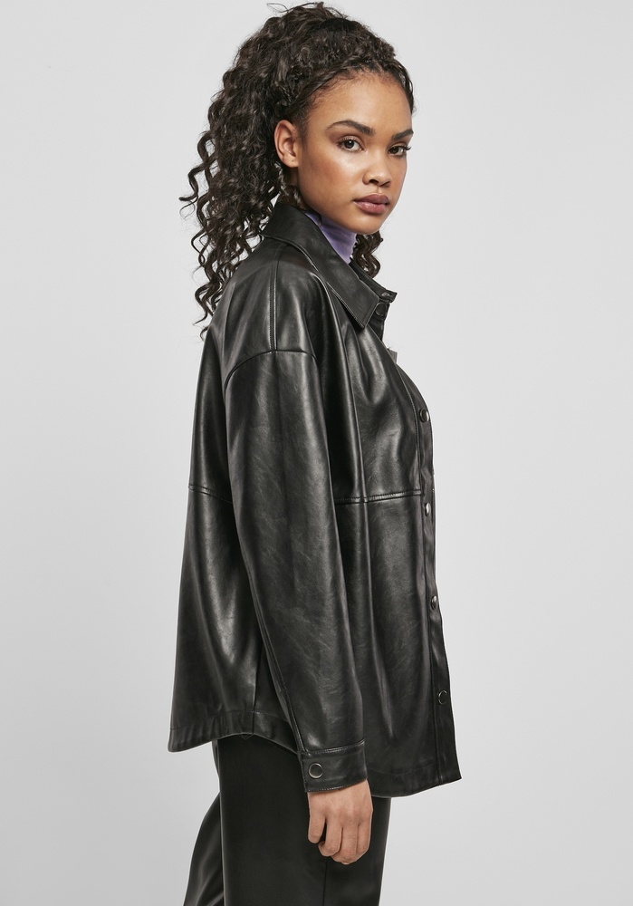 UrbanClassicsDamenJackeLadiesFauxLeatherOvershirtBlack