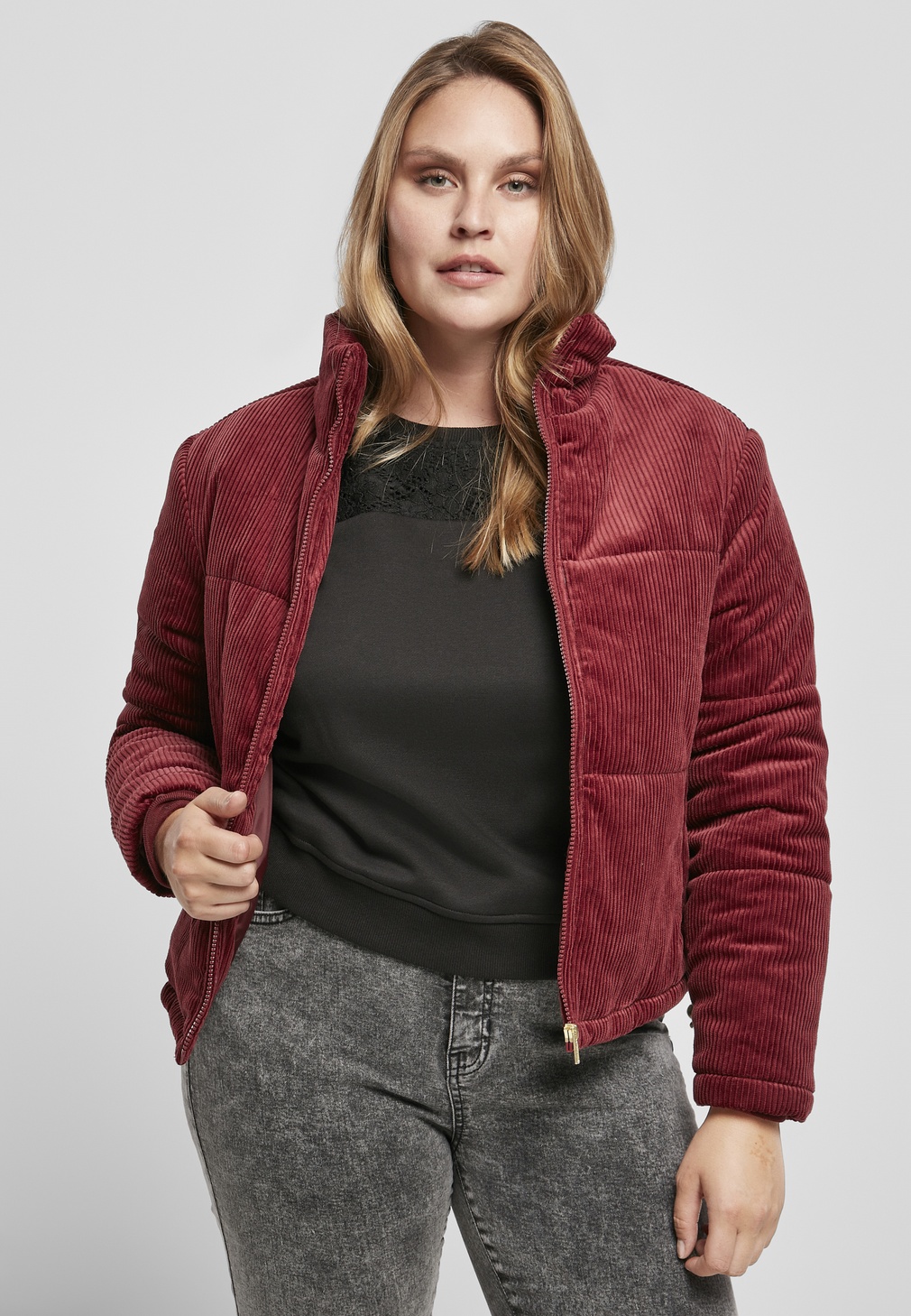 UrbanClassicsDamenWinterjackeLadiesCorduroyPufferJacketBurgundy-3XL