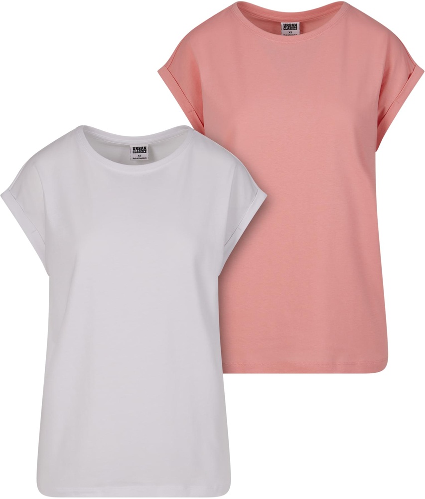 UrbanClassicsDamenT-ShirtLadiesExtendedShoulderTee2-PackTB771ALemonadepinkWhite-3XL