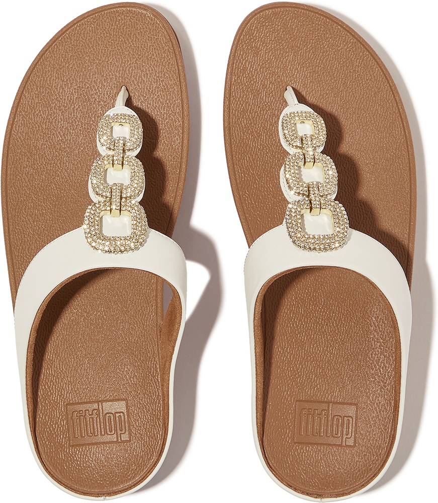 FitFlopDamenFlipFlopsFinoCrystal-ChainLeatherToe-PostSandalsHX2UrbanWhite-37