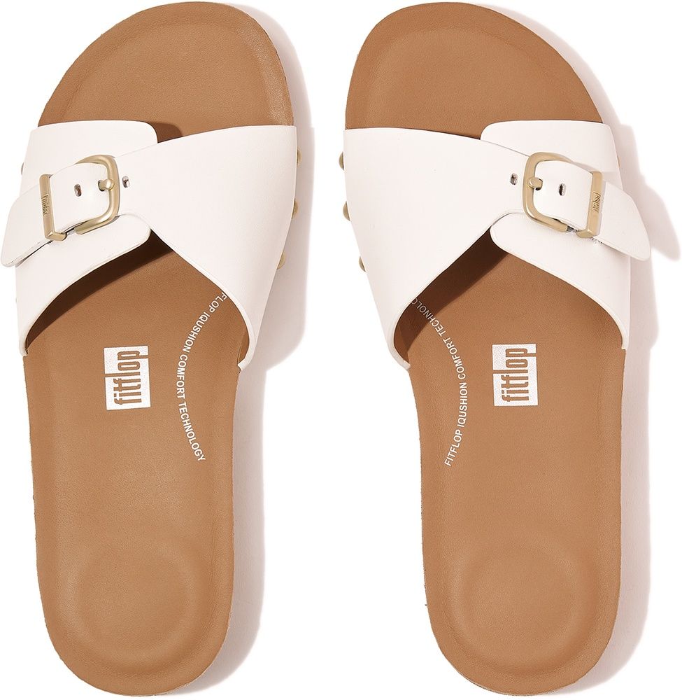 FitFlopDamenSandalenIqushionAdjustableBuckleLeatherSlidesHF1UrbanWhite-36