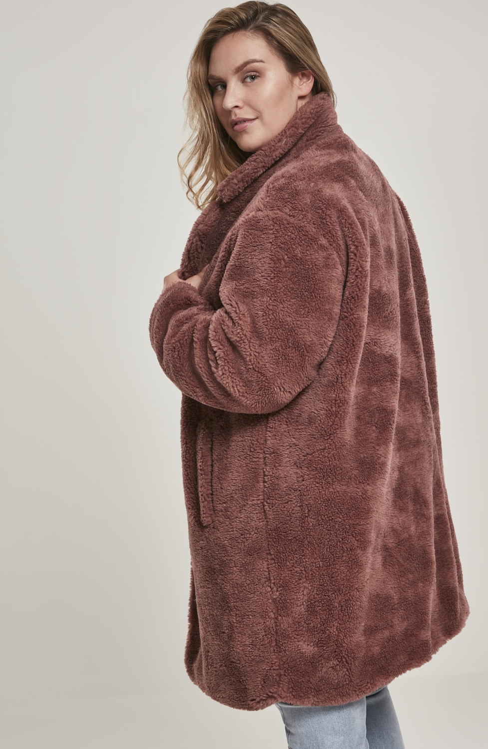 UrbanClassicsDamenWinterjackeLadiesOversizedSherpaCoatDarkrose-3XL