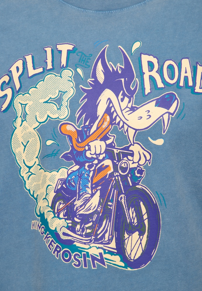KingKerosinT-ShirtOilwashedSplitRoadKKU41064SkyBlue-S