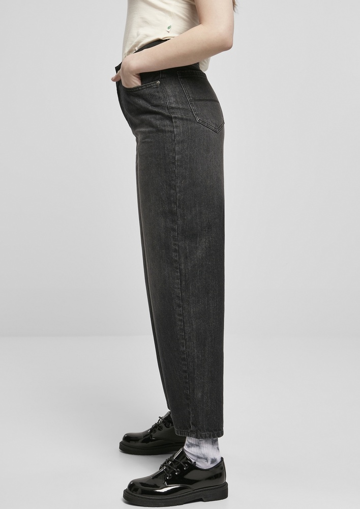 UrbanClassicsDamenHoseLadiesHighWaistWideLegCroppedDenimPantsBlackWashed