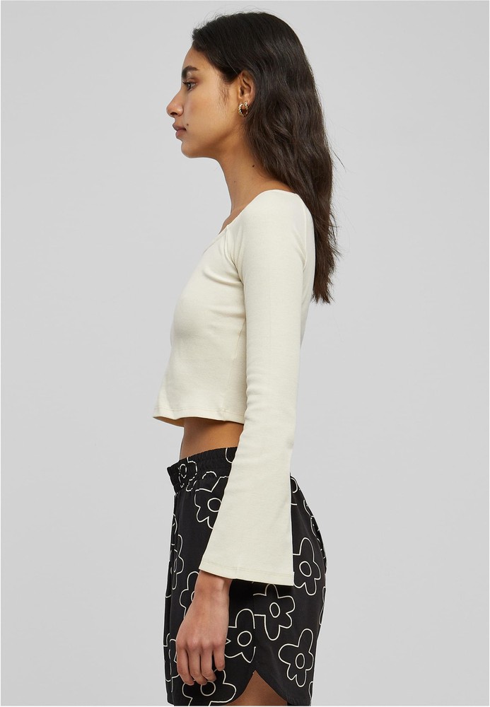 UrbanClassicsDamenLadiesShortRibWideV-NeckLongsleeveWhitesand-3XL