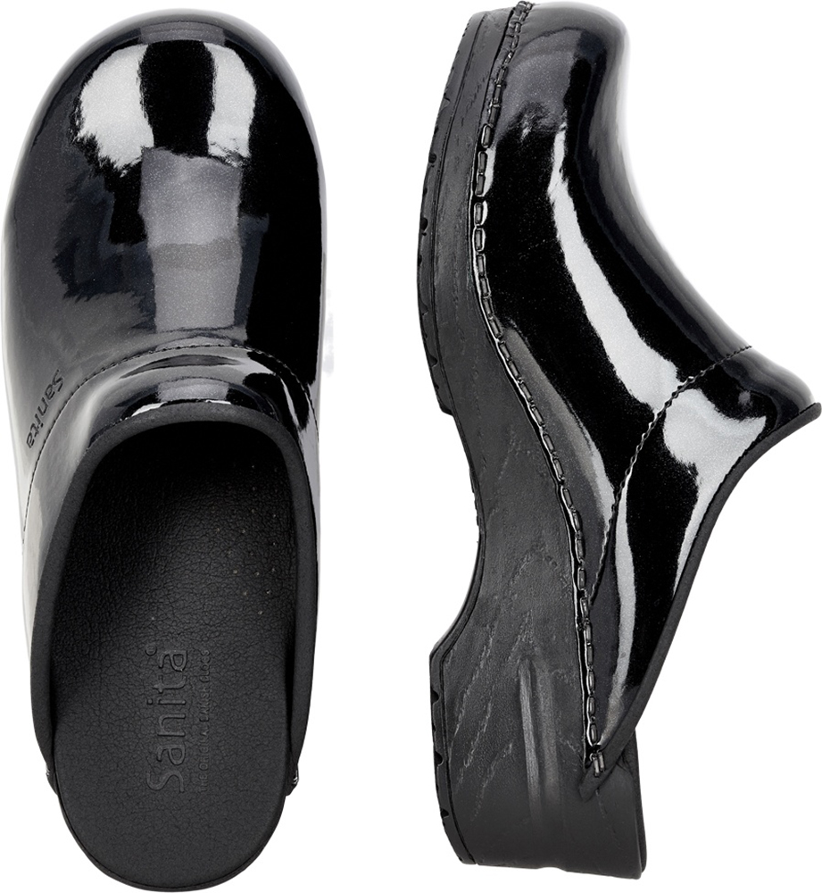 SanitaDamenOffenerClogOriginal-MetallicPatentOpenBlack