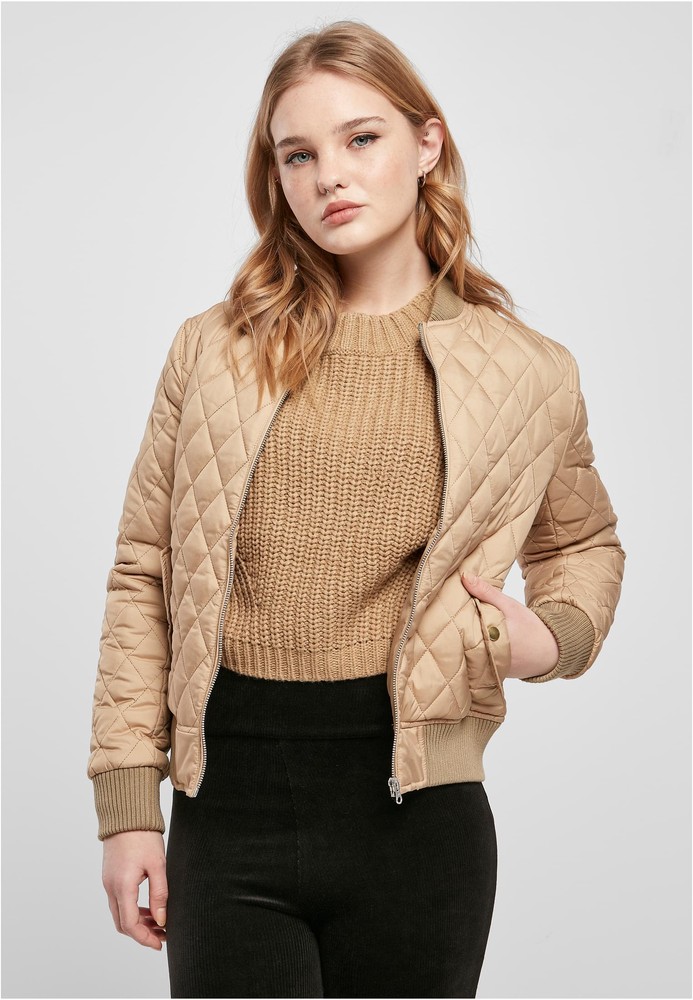 UrbanClassicsDamenJackeLadiesDiamondQuiltNylonJacketUnionbeige-3XL